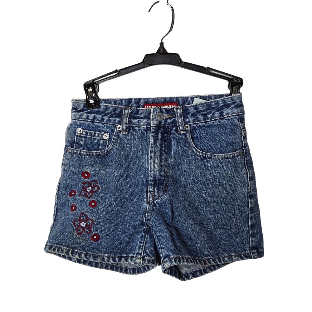 Union‎ Bay Girls Floral Embroidered Denim Blue Jean Shorts Size 10 Y2K Boho Cute